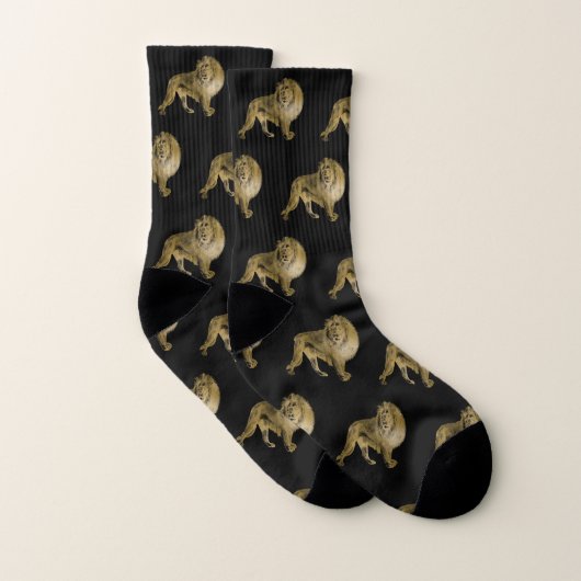 Cute Lion Print Black en Gold Sokken (Paar)