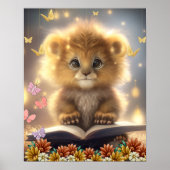 Cute Lion Reading a book Art Nursery Poster (Voorkant)