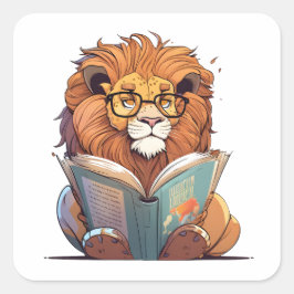 Cute Lion Reading Book, Wild Over Lezen Vierkante Sticker