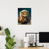 Cute Lion Sitting on a Rock Sterrennacht Art Poster (Thuiskantoor)