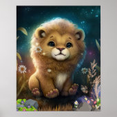 Cute Lion Sitting on a Rock Sterrennacht Art Poster (Voorkant)