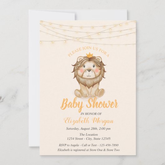Cute Lion, String Lights, Stippen Baby shower Kaart (Voorkant)
