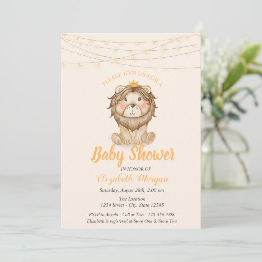 Cute Lion, String Lights, Stippen Baby shower Kaart (Staand voorkant)