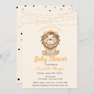 Cute Lion, String Lights, Stippen Baby shower Kaart