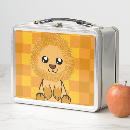 Cute Lion Themed Lunchbox (with checked pattern) (In situ)