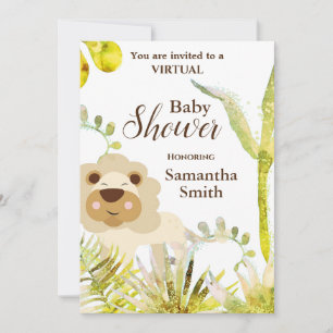Cute Lion Tropical Floral Art Virtual Baby shower Kaart