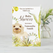 Cute Lion Tropical Floral Art Virtual Baby shower Kaart (Staand voorkant)