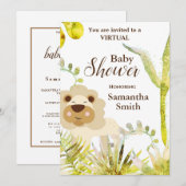 Cute Lion Tropical Floral Art Virtual Baby shower Kaart (Voorkant / Achterkant)