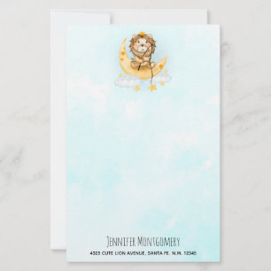 Cute Lion Vist op de maan Waterverf