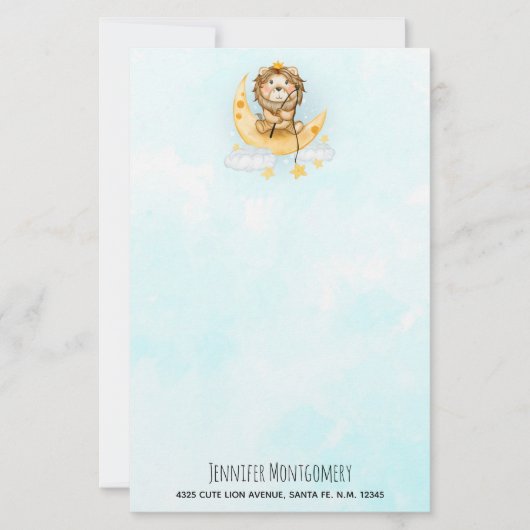 Cute Lion Vist op de maan Waterverf (Voorkant)