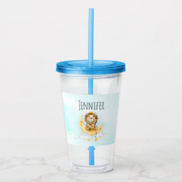 Cute Lion Vist op de maan Waterverf Acryl Drinkbeker