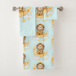 Cute Lion Vist op de maan Waterverf Bad Handdoek