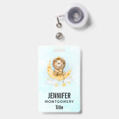 Cute Lion Vist op de maan Waterverf Badge (Voorzijde met uittrekbare clip)