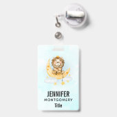 Cute Lion Vist op de maan Waterverf Badge (Achterkant met uittrekbare clip)