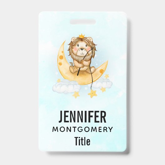 Cute Lion Vist op de maan Waterverf Badge (Voorzijde)