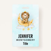 Cute Lion Vist op de maan Waterverf Badge (Voorkant)