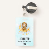 Cute Lion Vist op de maan Waterverf Badge (Achterkant met intrekbare)