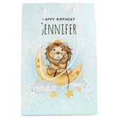 Cute Lion Vist op de maan Waterverf Birthday Medium Cadeauzakje (Voorkant)