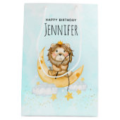 Cute Lion Vist op de maan Waterverf Birthday Medium Cadeauzakje (Achterkant)