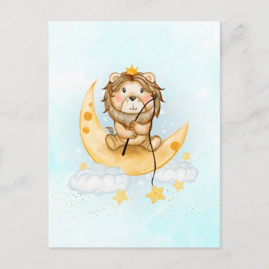 Cute Lion Vist op de maan Waterverf Briefkaart (Voorkant)
