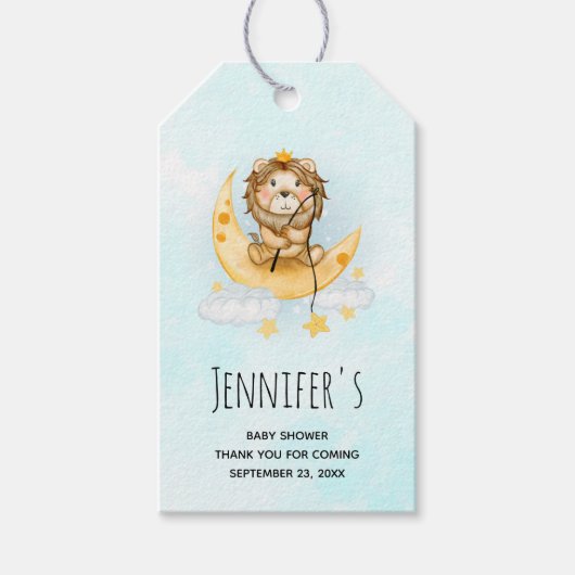 Cute Lion Vist op de maan Waterverf Cadeaulabel (Voorkant)