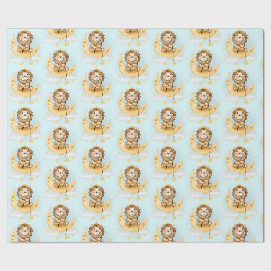 Cute Lion Vist op de maan Waterverf Cadeaupapier (Vlak)