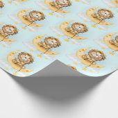 Cute Lion Vist op de maan Waterverf Cadeaupapier (Hoek)