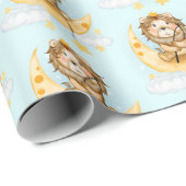 Cute Lion Vist op de maan Waterverf Cadeaupapier (Rol Hoek)