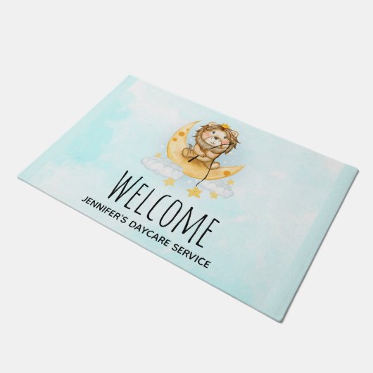 Cute Lion Vist op de maan Waterverf Deurmat (Schuin)