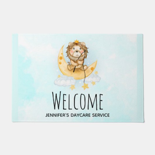 Cute Lion Vist op de maan Waterverf Deurmat (Voorkant)