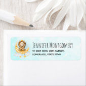 Cute Lion Vist op de maan Waterverf Etiket (Insitu)