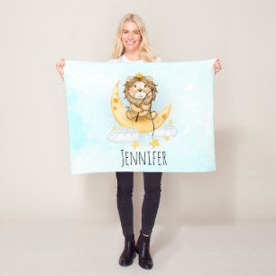 Cute Lion Vist op de maan Waterverf Fleece Deken