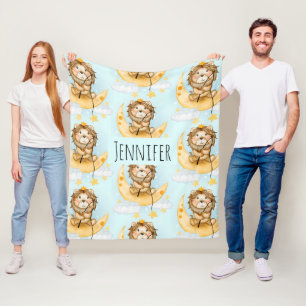 Cute Lion Vist op de maan Waterverf Fleece Deken