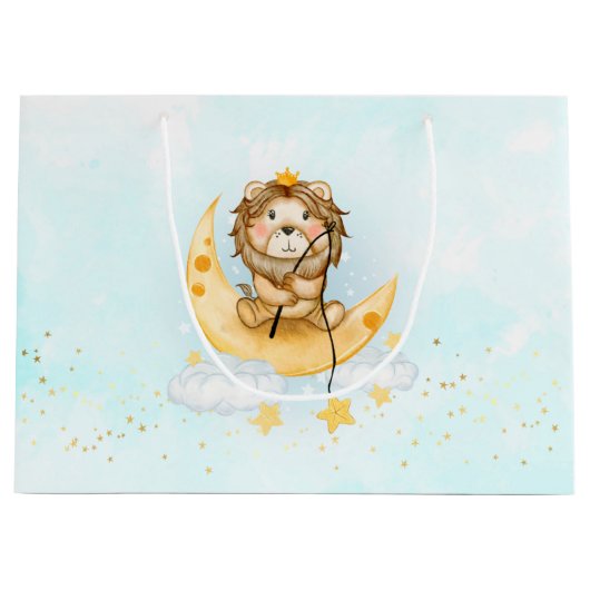 Cute Lion Vist op de maan Waterverf Groot Cadeauzakje (Voorkant)