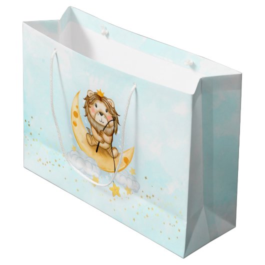 Cute Lion Vist op de maan Waterverf Groot Cadeauzakje (Voorkant Gekanteld)