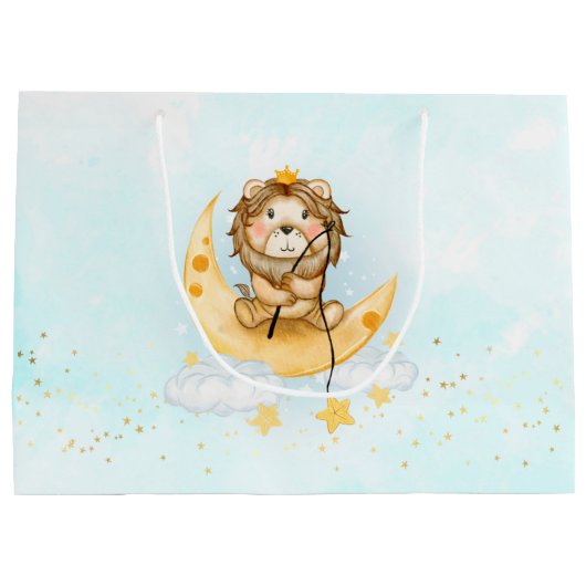 Cute Lion Vist op de maan Waterverf Groot Cadeauzakje (Achterkant)