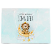 Cute Lion Vist op de maan Waterverf Groot Cadeauzakje (Voorkant)