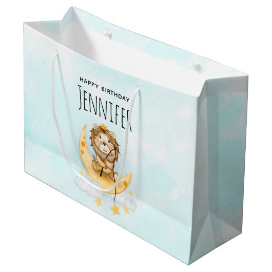 Cute Lion Vist op de maan Waterverf Groot Cadeauzakje (Voorkant Gekanteld)