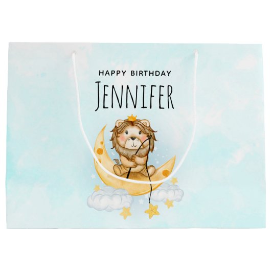 Cute Lion Vist op de maan Waterverf Groot Cadeauzakje (Achterkant)