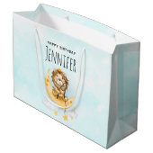 Cute Lion Vist op de maan Waterverf Groot Cadeauzakje (Achterkant Gekanteld)