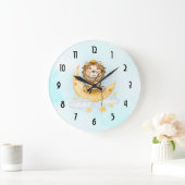 Cute Lion Vist op de maan Waterverf Grote Klok (Huis)