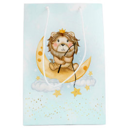 Cute Lion Vist op de maan Waterverf Medium Cadeauzakje