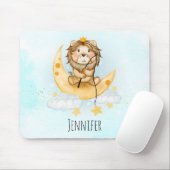Cute Lion Vist op de maan Waterverf Muismat (Met muis)