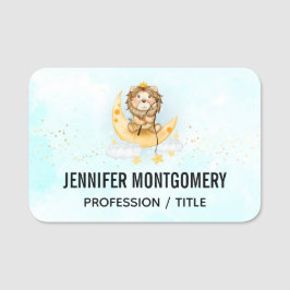Cute Lion Vist op de maan Waterverf Naamplaatje