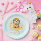 Cute Lion Vist op de maan Waterverf Papieren Bordje (Feest)