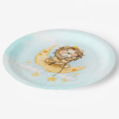 Cute Lion Vist op de maan Waterverf Papieren Bordje (Gekanteld)