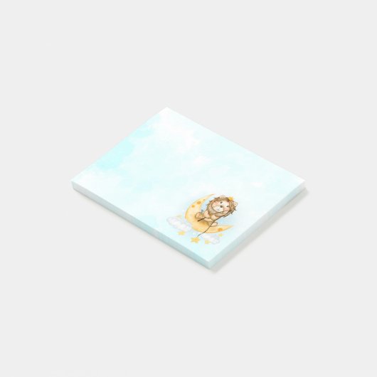 Cute Lion Vist op de maan Waterverf Post-it® Notes (Schuin)