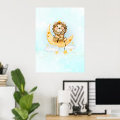 Cute Lion Vist op de maan Waterverf Poster (Thuiskantoor)