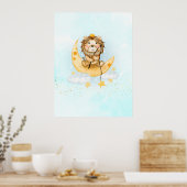Cute Lion Vist op de maan Waterverf Poster (Keuken)