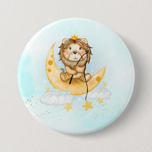 Cute Lion Vist op de maan Waterverf Ronde Button 7,6 Cm